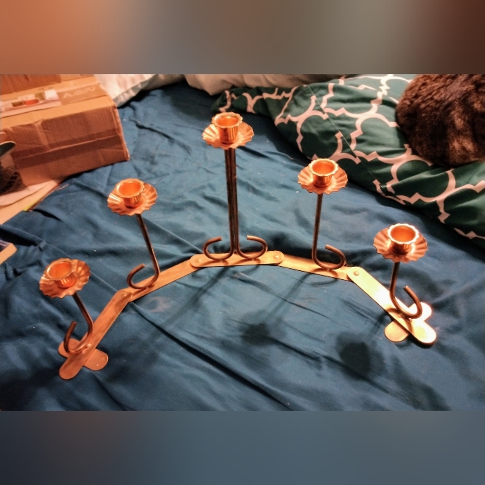 Vintage Brass & Copper 5 Arm Folding Candelabra